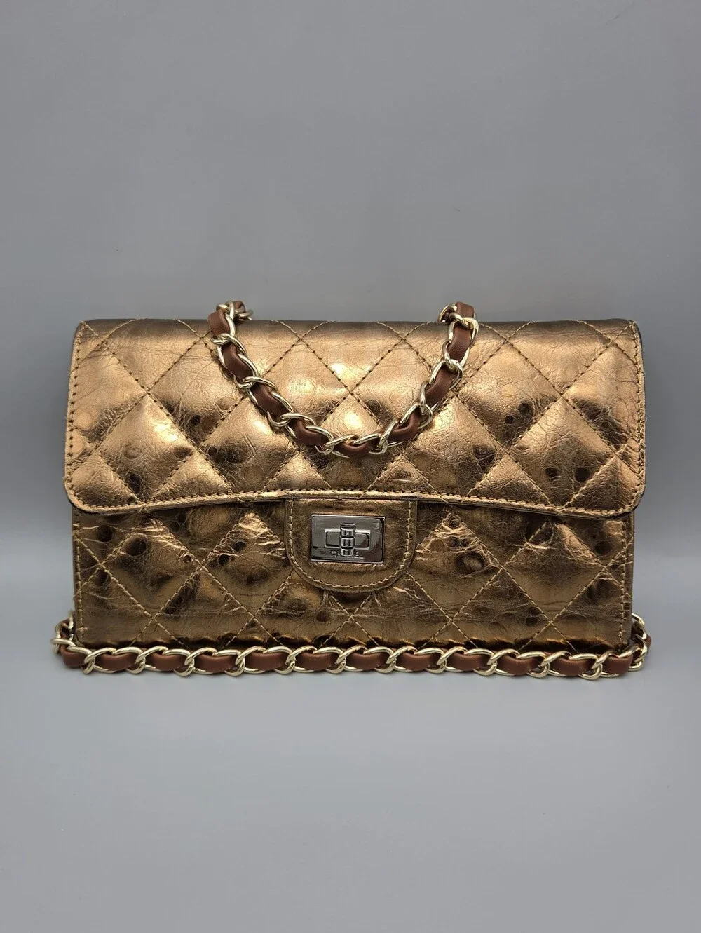 💛CHANEL Authentic mottled rose-gold quilted leather 2.55 reissue wallet💛